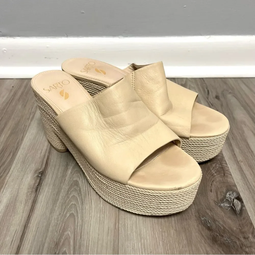 Sarto by Franco Sarto Sandals Women's 8.5 Coco‎ Leather Slip-On Platform Heels